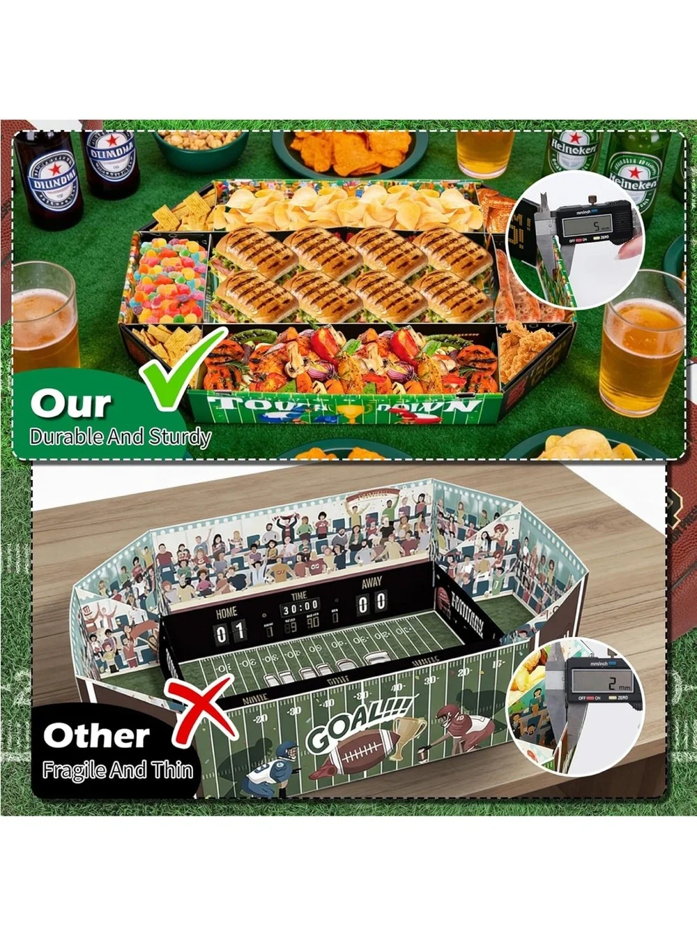 Football Super Bowl Party 9-Section Food Platter Box Organizer Disposable
